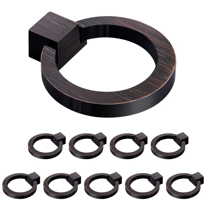 WEAVERBIRD Round Cabinet Knob Oil Rubbed Bronze Ring Pull Handles Single Hole Zinc Alloy Drawer Knobs, 1.57" Diameter - Pack of 10 - Image 1